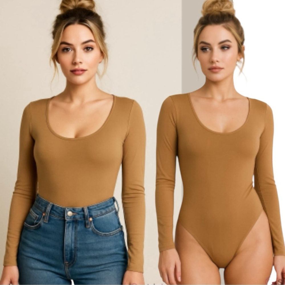 Express Body Contour Collection Scoop Neck Long Sleeve Soft Bodysuit Size XL